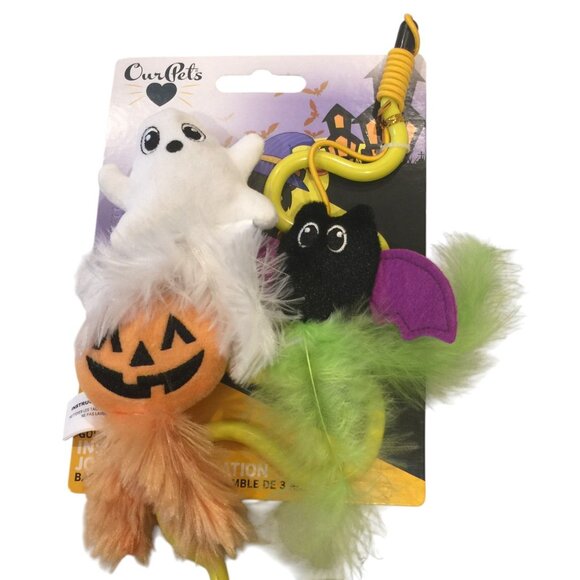OURPETS Halloween Going Batty Wiggle Wand 3 Pack Catnip Ghost Bat Jack o Lantern - Picture 2 of 4
